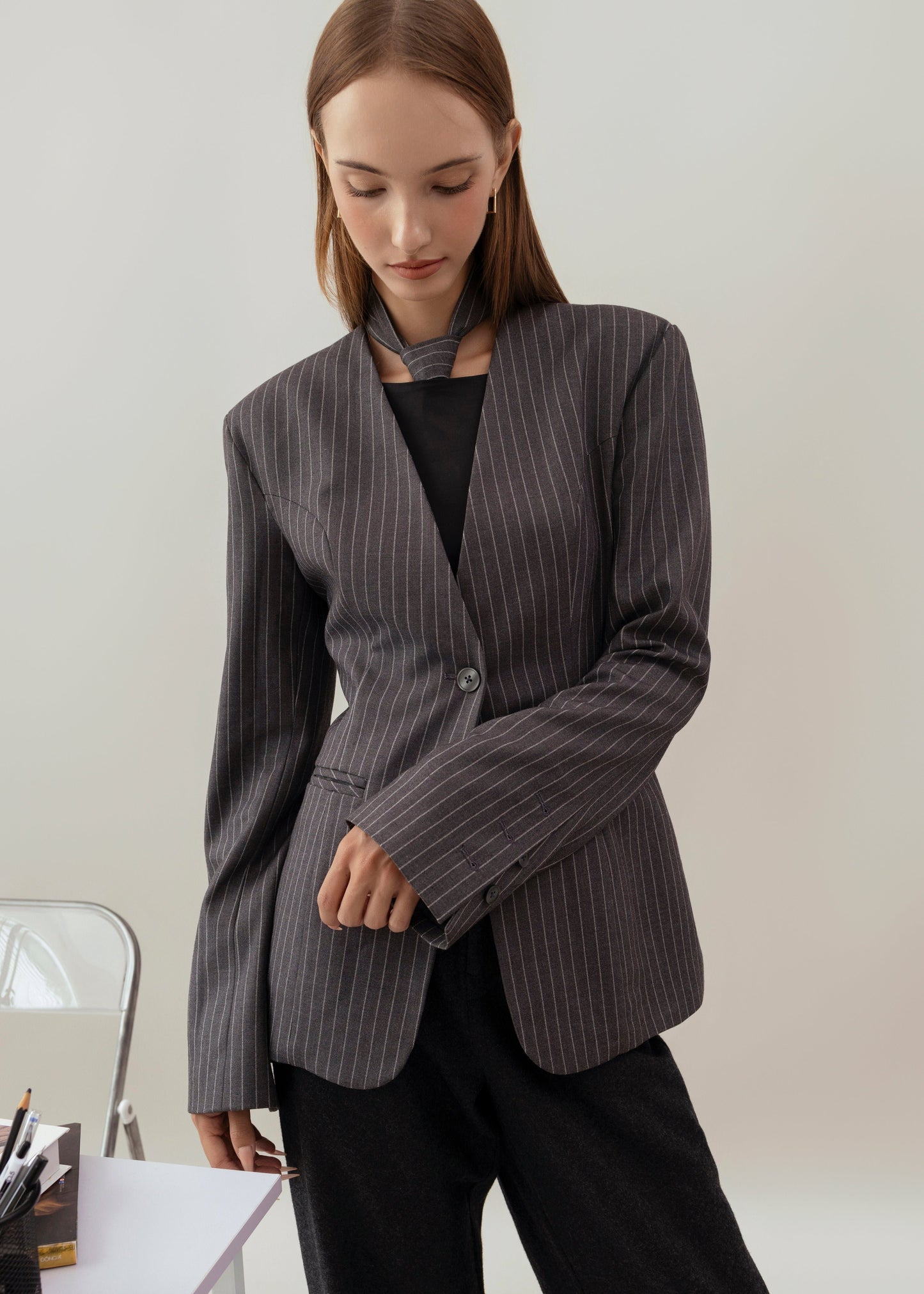 Signature Grey Pinstriped Blazer